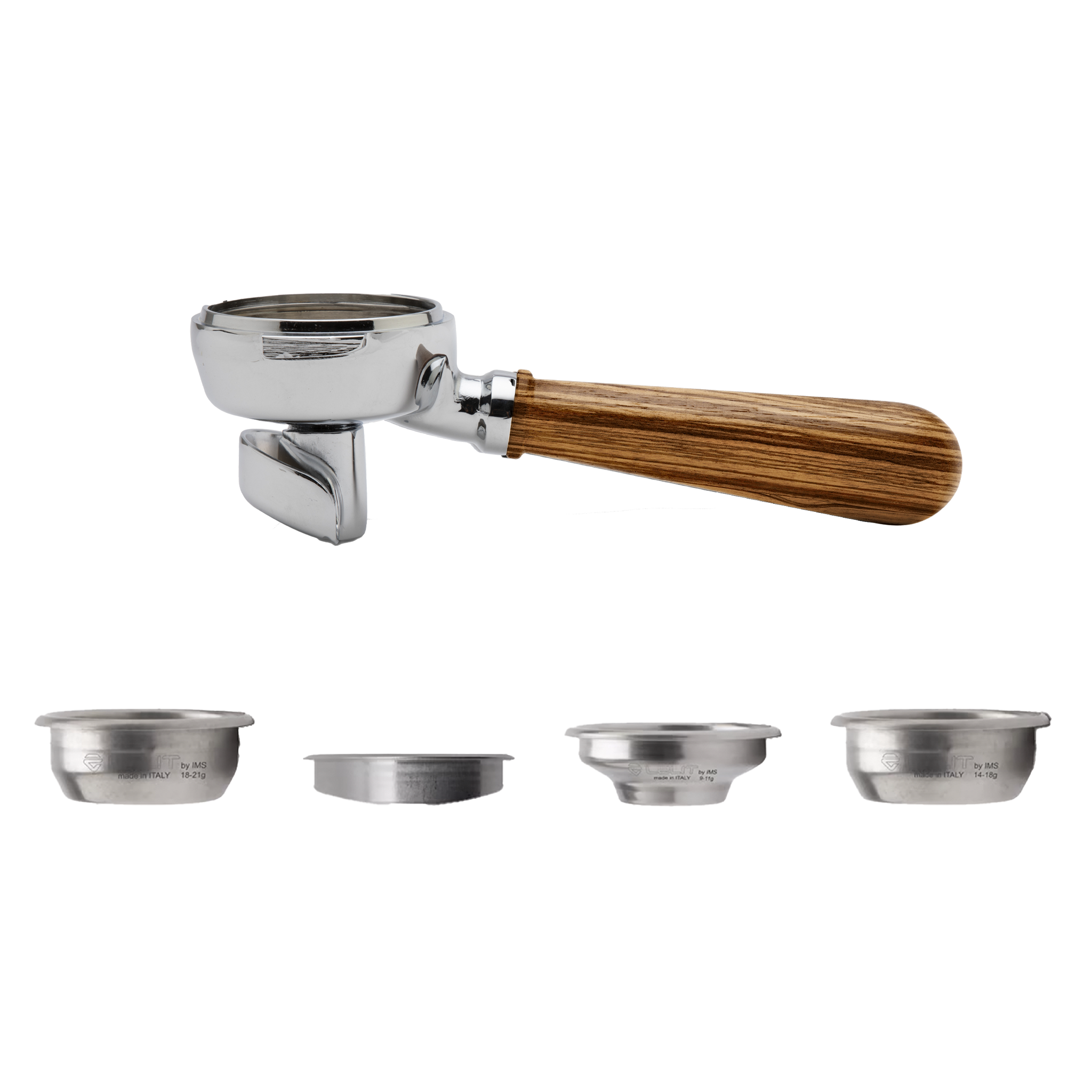 2-ways portafilter, zebrano wooden handle | Lelit (NL)